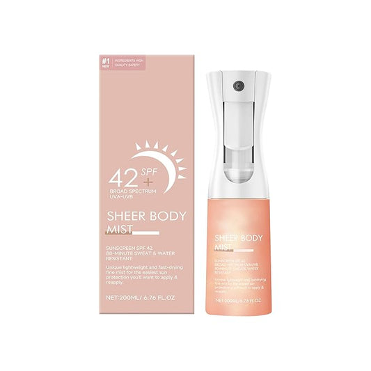 Sunglaze Sheer Body Mist Sunscreen SPF 42, Infused with Shimmering Body Oil, Hydrating Mist, Hydrates, Gives Skin a Glowy Finish, Lightweight, Gives Skin A Glowy Finish（6.7 Fl Oz）