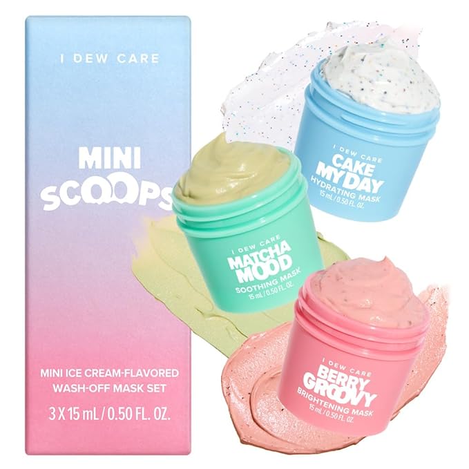 I DEW CARE Wash Off Face Mask Skincare Gift Set - Mini Scoops | Facial Masks, Matcha, Hyaluronic Acid, Korean Self Skincare, Facial Treatment, Cruelty-Free, Stocking Stuffers, Travel Size, Mini Set