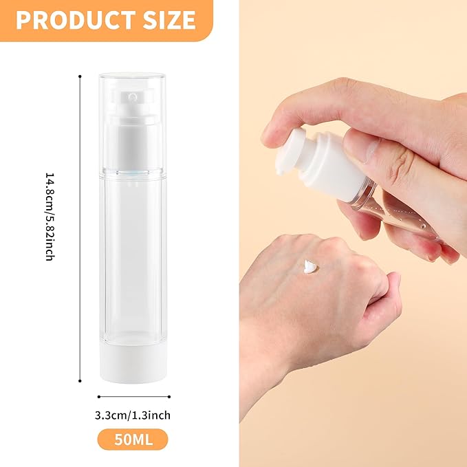1.7 Oz 50ml Clear Airless Cosmetic Cream Pump Bottle Travel Size Dispenser Refillable Containers/Foundation Travel Pump Bottle for Shampoo (Pack of 20)