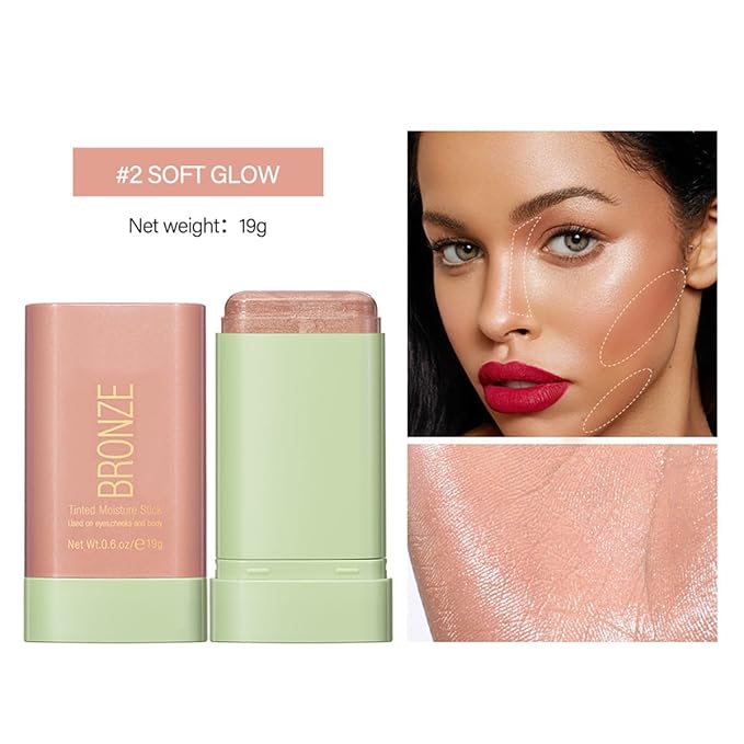 Multi-Use Makeup Blush Stick, Cream Blush Stick, Tinted Solid Moisturizer Stick for Cheek & Eyes & Lips, Waterproof Natural Nude Makeup, Suitable for All Skin (2#Soft Glow)
