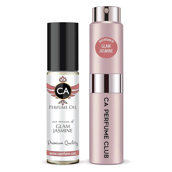 CA Perfume Duo Impression of Glam Jasmine For Women Perfume Layering Set Long Lasting Travel Size EDP + Body Oil Roll-On Bottle 0.27 Fl Oz+0.33 Fl Oz