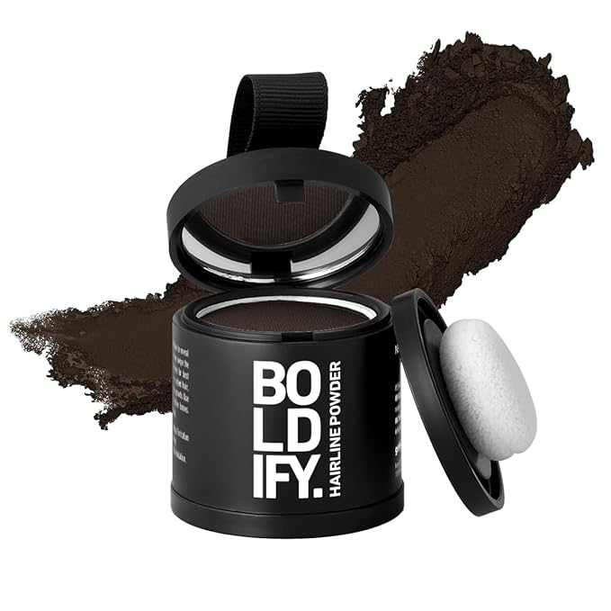 BOLDIFY Hairline Powder (LARGE, 10g) - Root Touch Up Hair Color for Gray Coverage - Bald Spot Concealing Hair Powder for Women & Men - 24-Hour Stain-Proof - Dark Brown