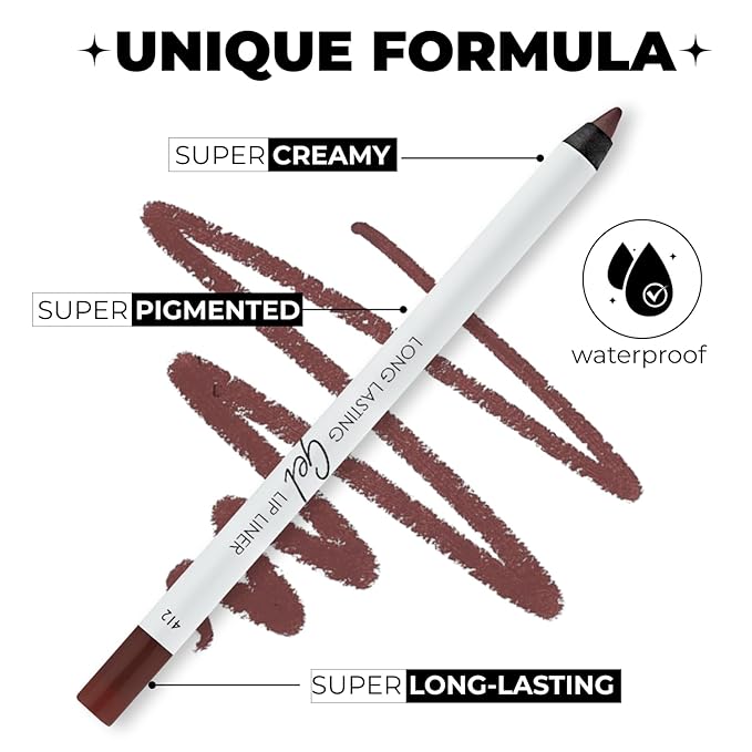Lamel Matte Gel Lip Liner Pencil 5 Pcs Set - Creamy, Sharpenable, Longwear, Waterproof Lip Combo - Intense Brown 414, Berry 404, Chilli 413, Mauve 410 and Spicy Nude 412