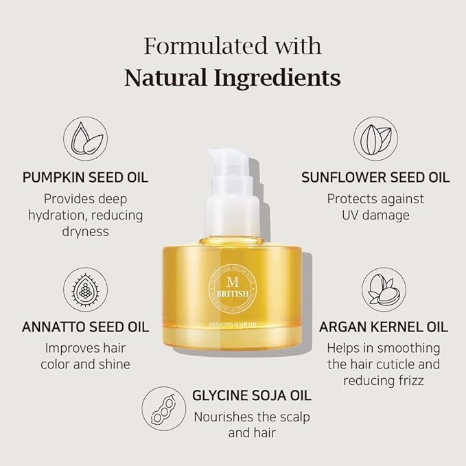 Annatto Hair Oil 2.36 fl. oz – Frizz-Free Shine, Deep Hydration, Natural Vegan Formula, UV Protection, Salon-Quality for All Hair Types