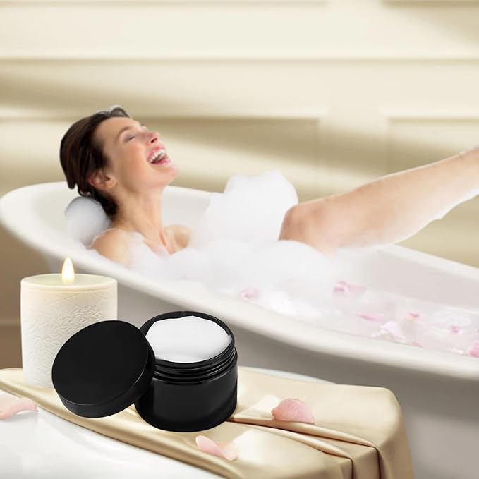 24 Pack 4 Oz Plastic Containers with black Lids, Empty BPA Free and Refillable Cosmetic Jars Travel Containers for Creams, Lotion, Bath Salts, Sugar Scrub, Slime, Lip Scrub, Makeup