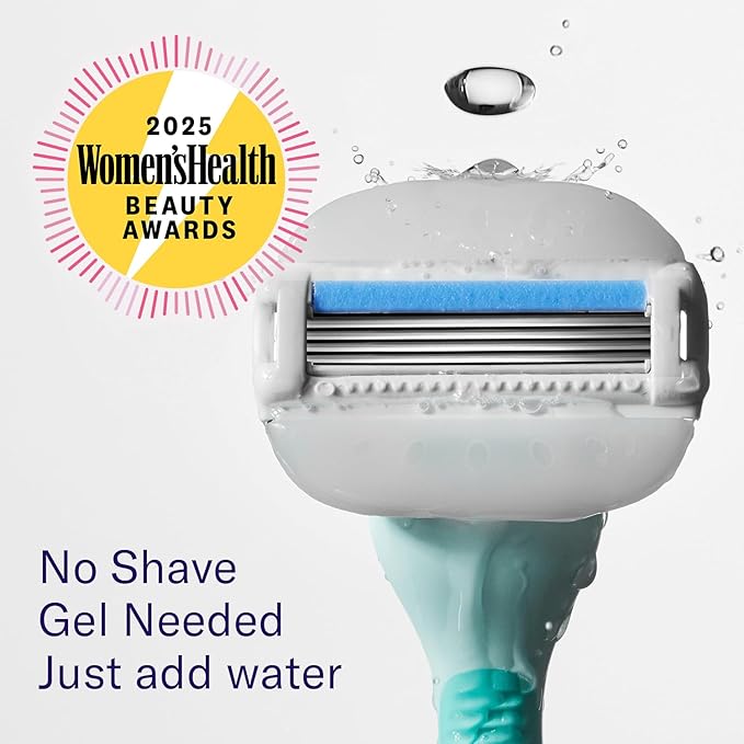 Flamingo Moisture Plus Women's Razor Set - Razor Handle, 4 Blade Refills, Shower Holder - Seafoam