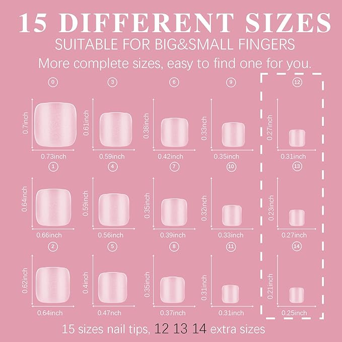 Toe Nail Tips, SSWSBYKE 300 Pcs 15 Sizes Square Round Full Cover Fake Toe Nails Press On Clear Pre-shape Soft Gel Toe Nail Tips Matte Acrylic Nail Extensions DIY Home Salon