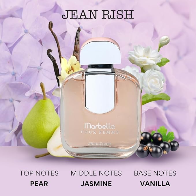 Jean Rish Marbella Eau De Parfum - Perfume for Women (3.4 Fl Oz / 100ml) with Jasmine, Vanilla & Black Currant Notes - Long Lasting and Luxury Fragrance