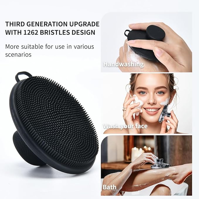 Face Scrubber,Silicone Face Scrubber for Men Women,Third Generation Upgraded 1262 Soft Bristle Manual Cleansing Brushes,Suitable for All Skin Types,face exfoliating Cleaning Brush (Black) (Large)