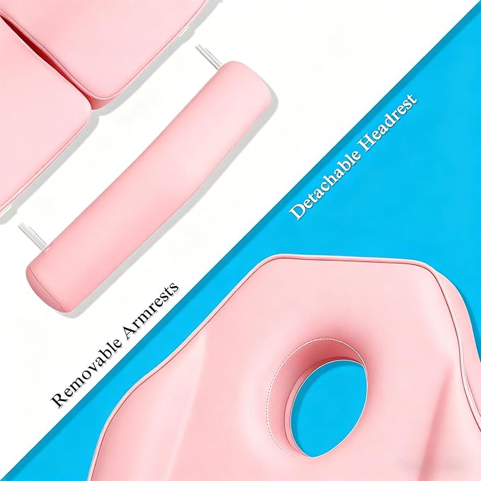 Portable Tattoo Chair, Adjustable Massage Facial Bed with Removable Headrest & Armrest, Foldable Spa Chair with Carry Bag, 73 Inch Esthetician Bed for Salon Beauty Barber Spa Tattoo (Pink)