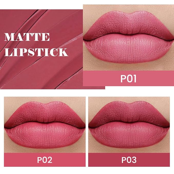 evpct 3Pcs Nude Pink Beige Rose Mauve Matte Lipstick Pack Sets for Women Silky Velvet Lipstick Matte Long Lasting Smudge Proof Lipstick Lip Stain Makeup Set Kit matte lipstick 24 hours original 03