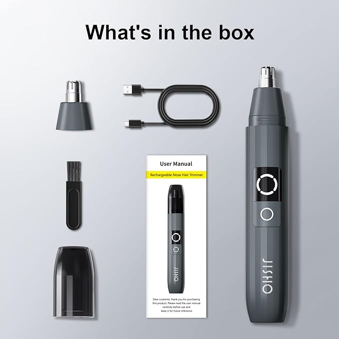 JISHO Rechargeable Ear and Nose Hair Trimmer for Men Women-12000 RPM Powerful Motor with Dual Edge Blades, Waterproof, USB Type-C, Easy to Clean Travel Size（1 Refill）