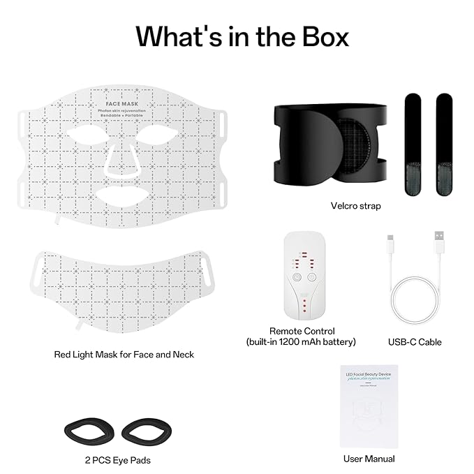 Red Light Mask for Face and Neck - Facial Skin Care Device, Portable, Lightweight, Rechargeable and Ergonomic Design for Home (White)