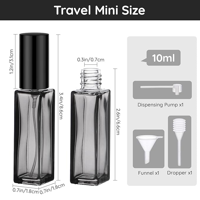 Segbeauty 5 Packs Travel Perfume Bottle Refillable, 10ML Mini Portable Glass Spray Bottles Atomizer, Empty Cologne Sample Dispenser with Funnel and Pipette, Perfume Making Kit Toiletries Container