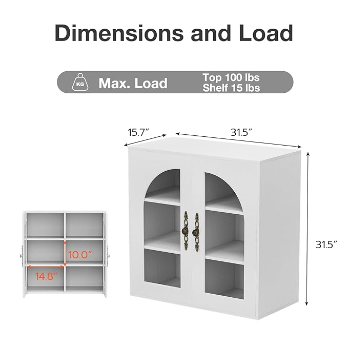 3-Layers Salon Station Free Standing Cabinet, Hair Styling Stations Salon Furniture w/Glass Doors, Bronzed Metal Handles, Wood Grains Surface, Barber Table Hair Salon Furniture(White)