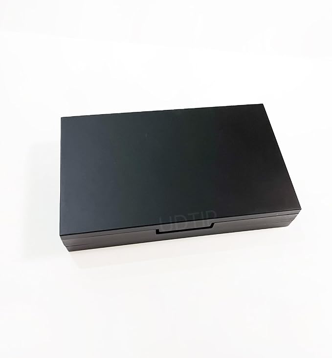 2-layer empty magnetic makeup palette with mirror, includes 20 adhesive metal sticker for storing eyeshadow or cosmetics. Compact and portable design measuring 4.88 x 2.99 inches, Black