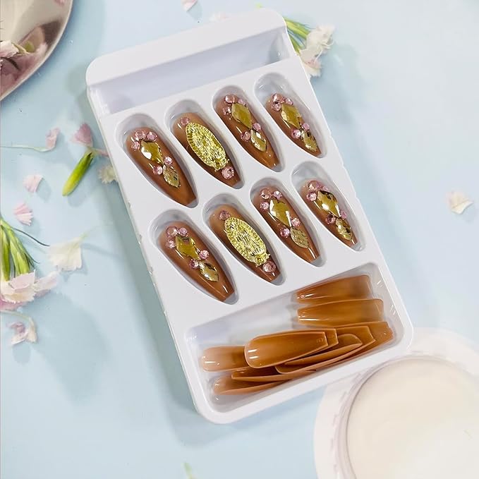 24Pcs Nude Pink Coffin Press on Nails Medium Square Fake Nails with San Judas Virgin Mary Rhinestones Gems Full Cover Glue on Nails Glossy Acrylic False Nails for Women DIY Stick on Nail Decorations