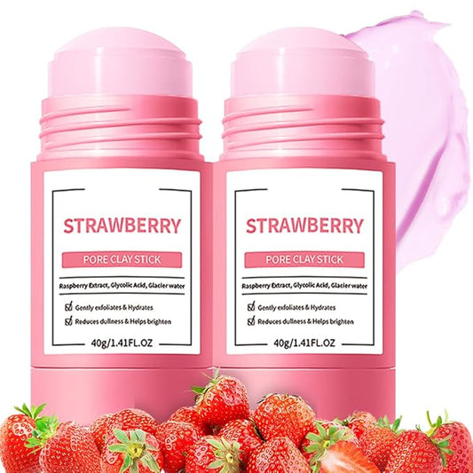 2Pcs Clay Mask For Face, Blackhead Remover For Face, Deep Pore Cleansing, Moisturizing, Skincare Facial Mask for Refining Pores and Controlling Oil (A01#2Pcs Strawberry)