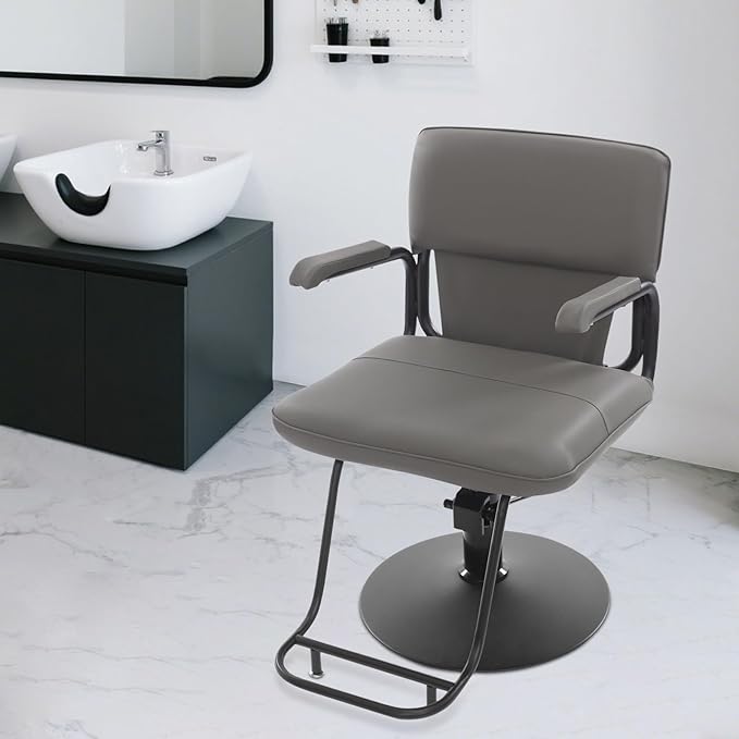 Barber Salon Chair for Hair Stylist,Hair Chair for Barbershop Home Height Adjustable & 360° Swivel Styling Salon Chairs Spa Beauty Salon Equipment, 550Lbs Capacity (Grey)