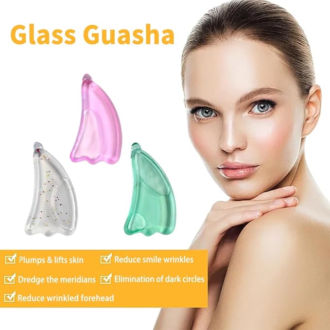 Reusable Glass guasha, hot and Cold Compress guasha for Puffiness and Redness Reducing Skin Care Routine, Self Care Gift for Men Women (Pink)