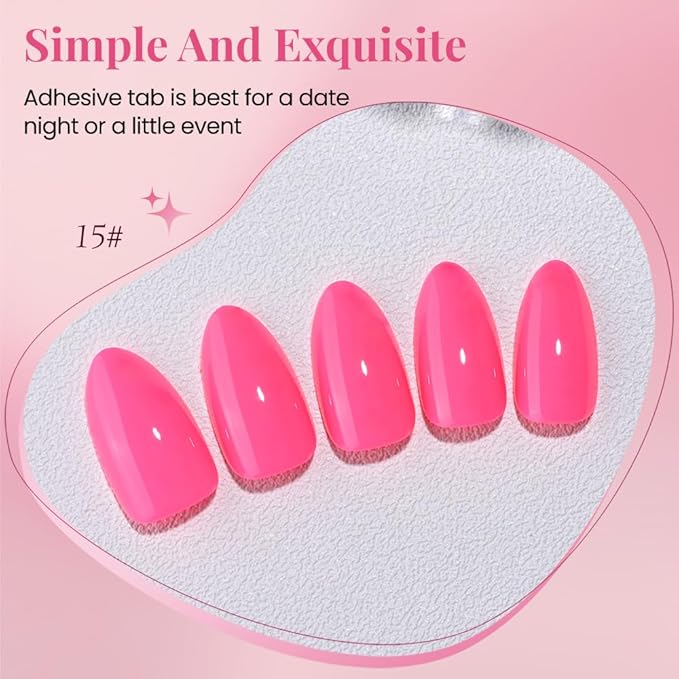 evpct Glossy Press on Nails Short Almond Short for Women, Rose Red Fake Nail with Glue Salon Quality Reusable Stick on Nails In 15 Sizes 30Pcs Full Cover False Nail Soft Gel Set Kit for Gift, 15