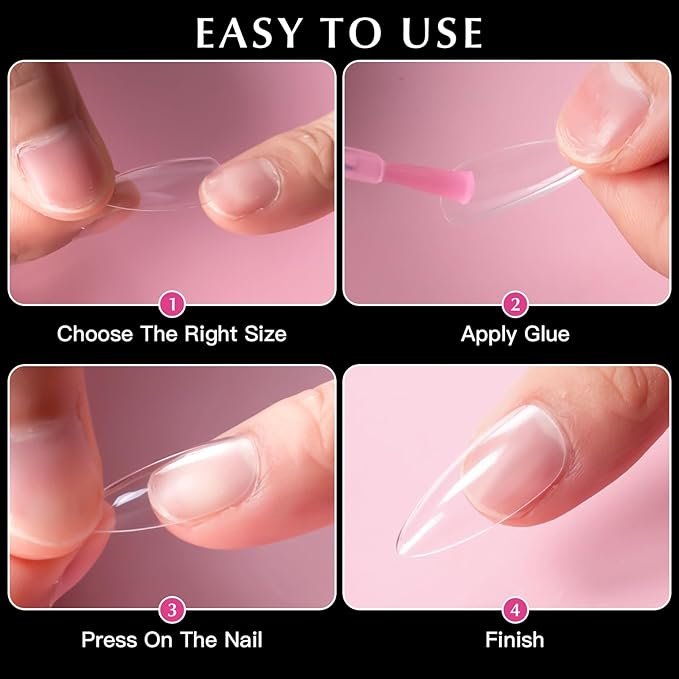 krofaue Short Almond Nails Tips 240Pcs 12 Sizes- Soft Gel Clear No Crease Pre-shape Oval Artificial Acrylic False Full Cover Press on Nails for Extension Home DIY Art