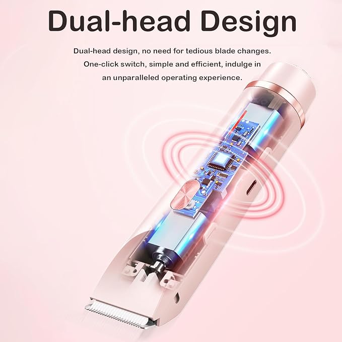 Bikini Trimmer for Women, 2 in 1 Dual Head Bikini Shaver, IPX7 Waterproof Wet and Dry Dual Use Eletctric Razors, USB-C Rechagreable Body Shaver for Public Hair, Silk Skin, Facial and Body