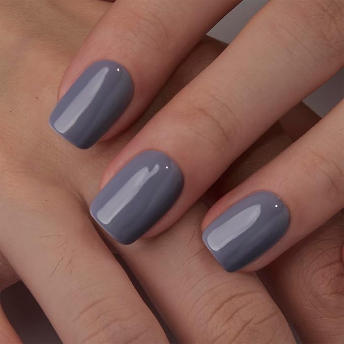 Curvlife Soft Gel Press on Nails, 30Pcs 15 Sizes Nail Tips, Bluish Violet Short Full Cover Design Reusable Fake Nails Kit with Glue and Adhesive Tabs