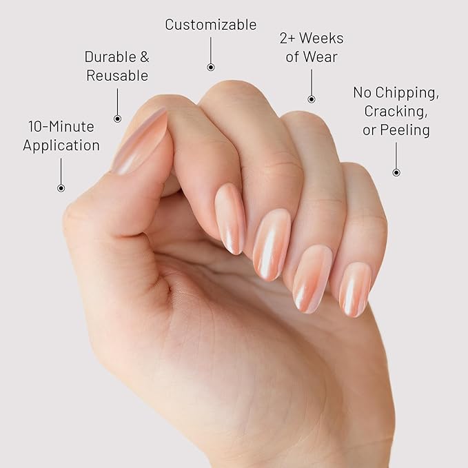 Lilac St - Press On Nails, Blush Touched (30 Nails, 15 Sizes) - Medium, Round, Pearl + Glossy, Opaque - Brush-On Nail Glue, Nail File, Cuticle Stick, Prep Pad - Cruelty Free, Vegan, Women Founded