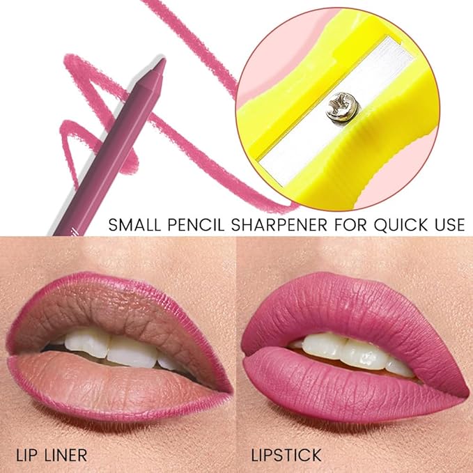 evpct 1Pcs Rose Matte Long Lasting Lip Liner Pencils Makeup for Shaping & Sculpting Lips, No Transfer Long Wear Waterproof Pigmented Lip Liner lipliners Crayon Lipstick Pencil Sharpener 11