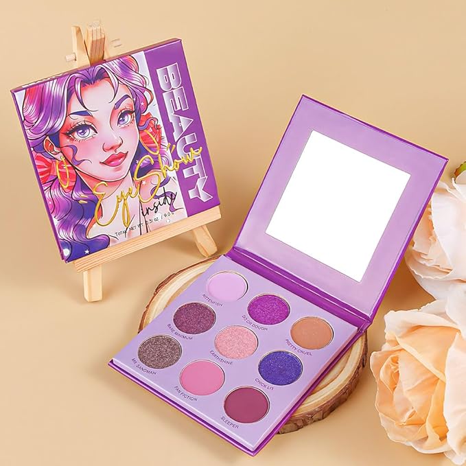 Purple Eyeshadow Palette with Mirror for Eye Makeup,16 Color Blue Green Pink Gold Colorful Matte Glitter Highly Pigmented Korean Natural Rainbow Eye Shadow palette,Blendable-01