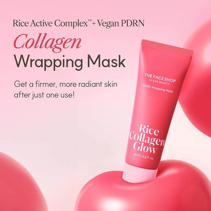 The Face Shop Pink Collagen Wrapping Mask, Peel-Off Facial Mask for Glass Skin, with Vegan PDRN & Rice Extract, Hydrating & Evening Skin Tone, 2.3 fl. oz.