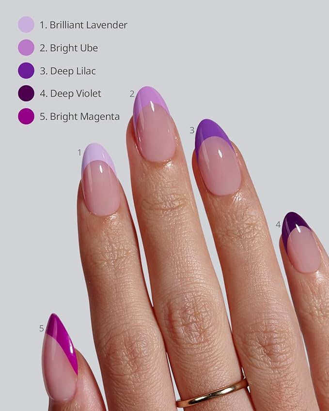 BTArtboxnails XCOATTIPS Purple French Tip Press On Nails - Short Press On Nails Almond, Soft Gel Nail Tips, 160Pcs Soak Off Acrylic Pink Fake Nail Extension in 16 Sizes