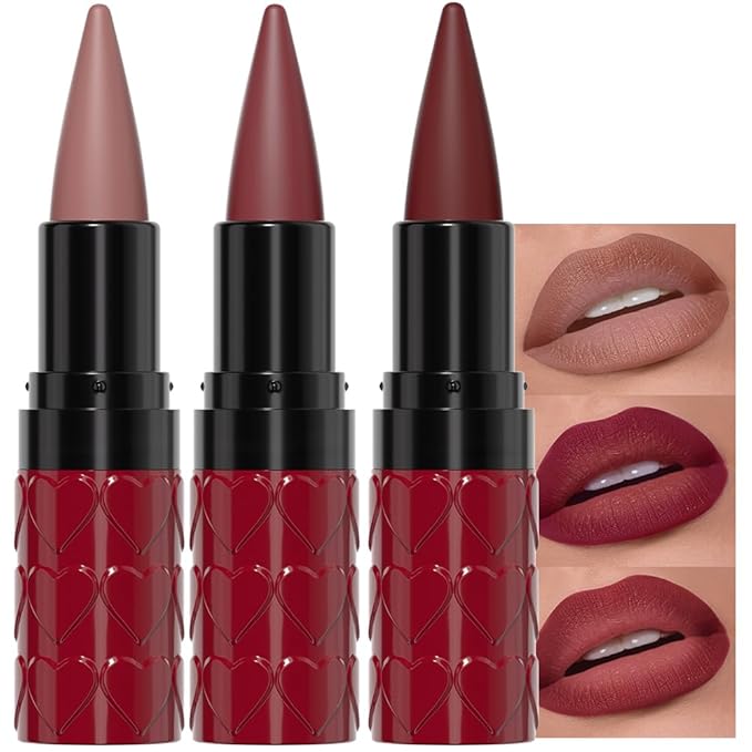 3Pcs Gradient Matte Lipstick Crayon Lip Liner pencil,Crayon Form and Cone Tip 2-in-1 Lip Liner and Lipstick Lip Combo Set Achieve Flawless Contour Gradual Ombre Effect lip Pencil for Old Women