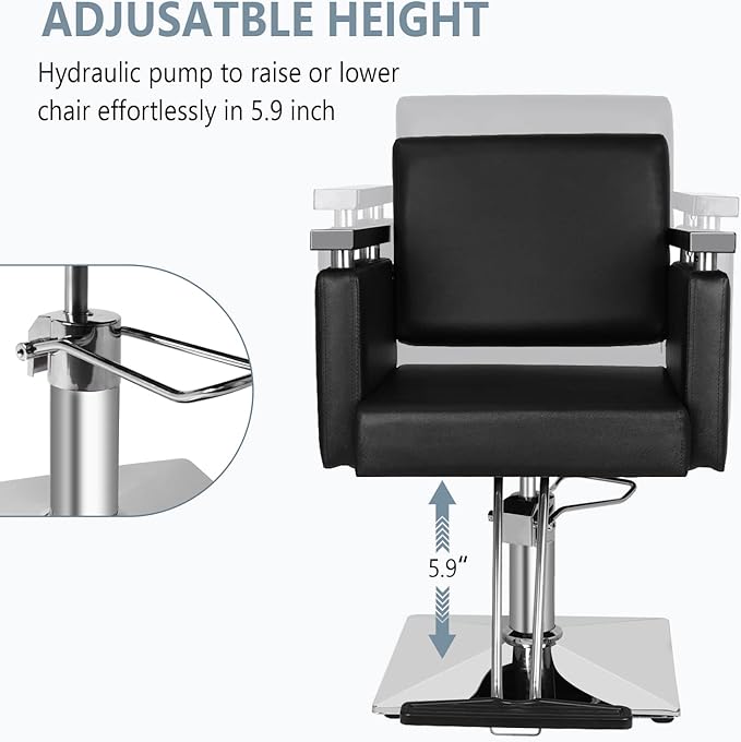 OmySalon Hydraulic Styling Chair for Hair Salon, Modern Hairdressing Barber Chair w/Square Base & Footrest, 360 Degrees Swivel, Beauty Spa Equipment