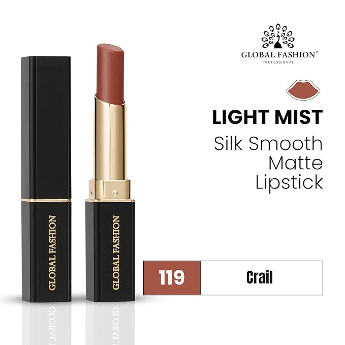 Global Fashion Silk Smooth Matte Lipstick – Long-Lasting, Luxurious Color, Rich Hydration, Lightweight Formula, Lightweight Matte Lip Color for Women, Available in Multiple Shades (119, 0.12 oz)