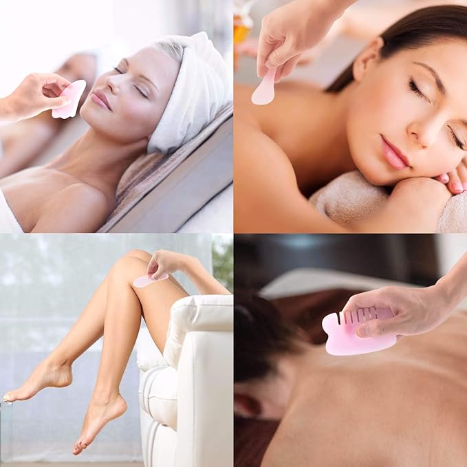 7 Pieces Gua Sha Scraping Massage Tool,Natural Resin GuaSha Tool Massage Tools Set for Face Back and Neck Release,Reduce Muscle Pain,with Storage Bag (Pink)