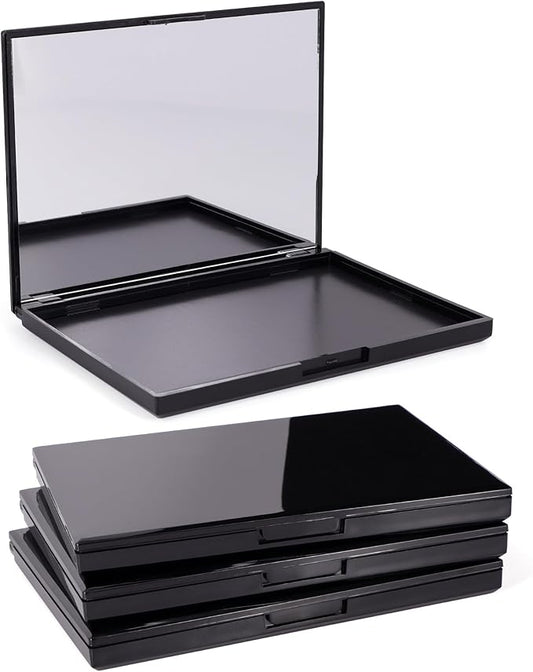 3 Pack Magnetic Makeup Palette with Mirror, Empty Travel Makeup Organizer with 60Pcs Adhesive Metal Stickers For DIY Your Own Powder Palette(Medium Palette - 5.7"x4.3")