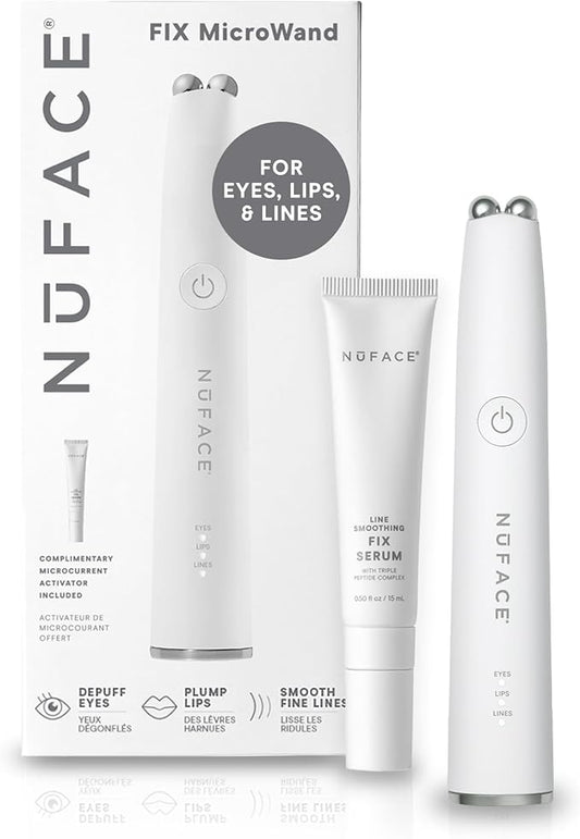 NuFACE FIX MicroWand Microcurrent Facial Device, FDA Cleared - Eyes, Lips & Lines Treatment with Serum Activator - Lip Plumper, Eye Depuffing Wand, Wrinkle & Smile Line Reducer, 3 On-The-Go Modes