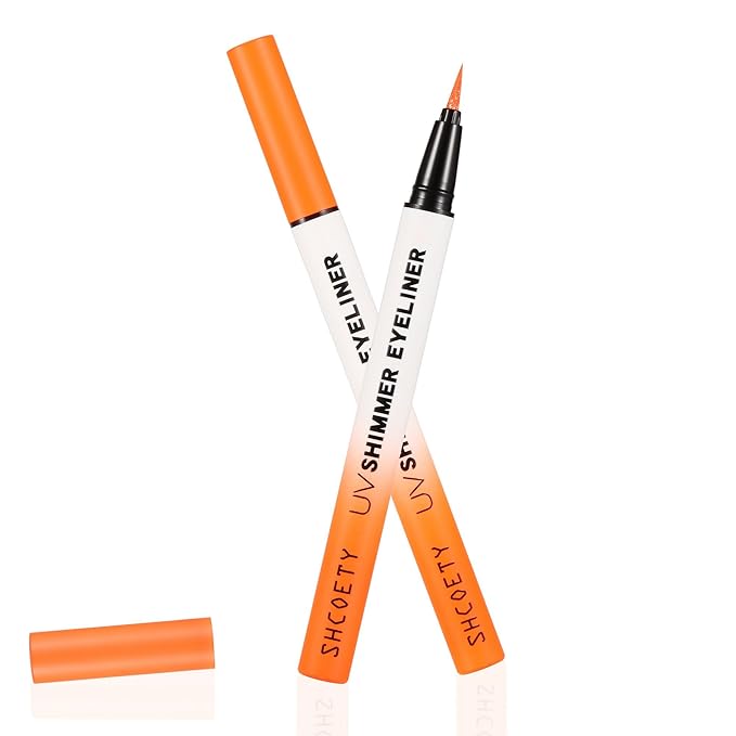 Metallic Neon Liquid Eyeliner, Glitter Neon Colored Eyeliners Pen, High Pigmented, Waterproof Smudge-Proof and Long-Lasting Metallic Eye Makeup for Halloween Christmas,Shimmer Orange