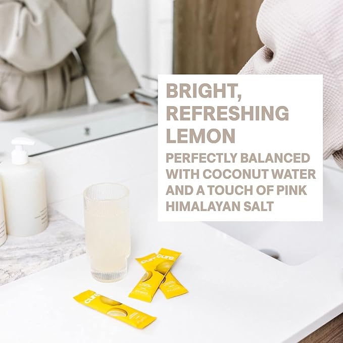 Cure Hydration | Plant-Based Electrolyte Drink Mix | No Added Sugar | Dehydration Relief Powder Made with Coconut Water | Non-GMO | Vegan | 28 Servings Jar - Lemonade