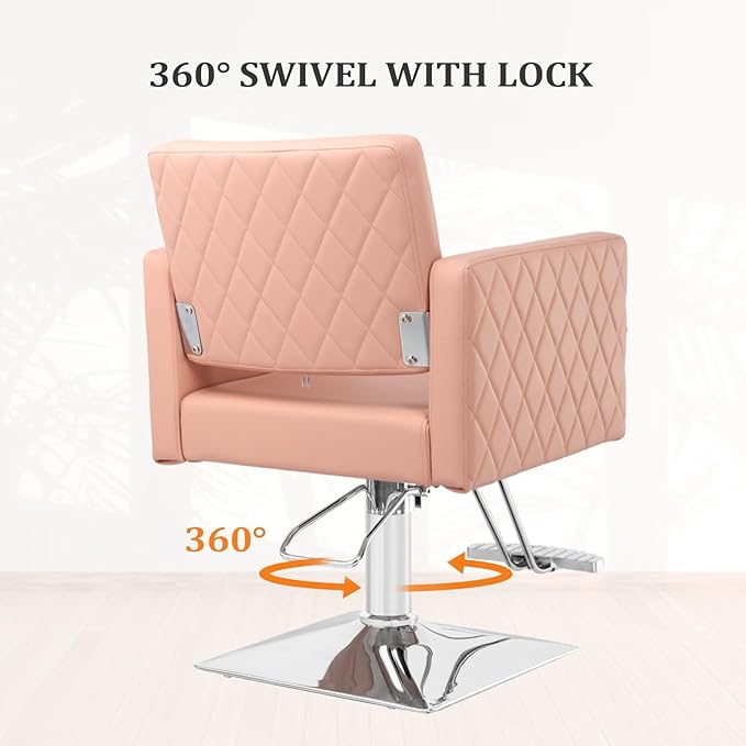 Salon Chair for Hair Stylist Wide Seat, Hydraulic Barber Chair with Aluminium Alloy Footrest, Pink Hair Salon Chair Styling Heavy Duty, Beauty Spa Cosmetology Hairdressing Equipment