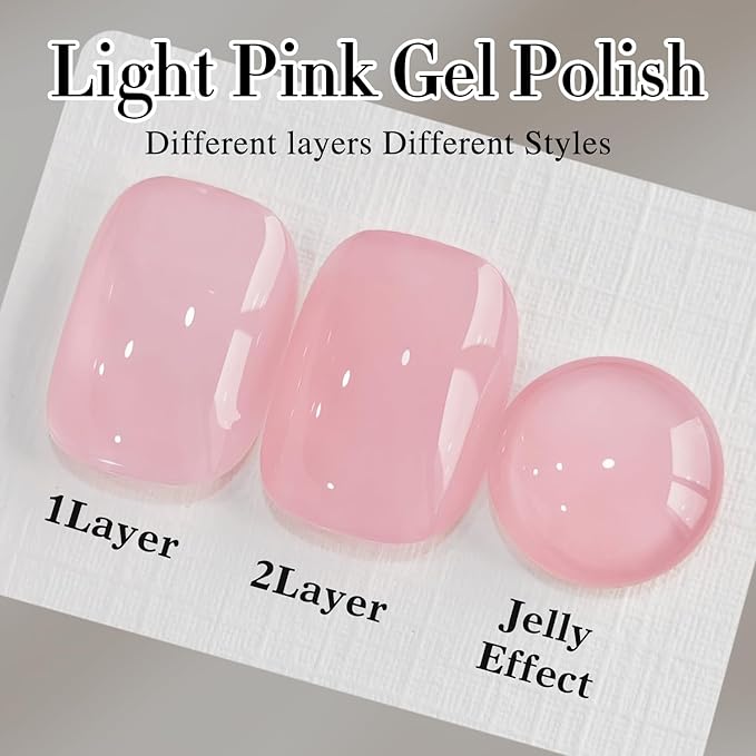 Double Rhythm 0.5Oz Translucent Gel Polish Sheer Neutral Natural Light Milky Same Color Same Bottle 15ML Jelly Gel Polish Art DIY at Home (Milky Pink-A1401)