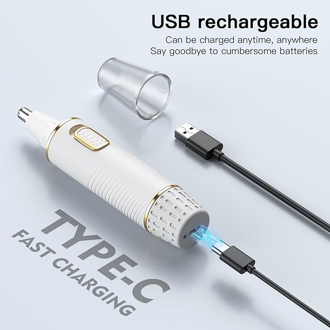 Nose Hair Trimmer for Women Men, 2025 Painless USB Rechargeable Nose Hair Clippers, Ear Trimmer for Women Men, Professional IPX7 Waterproof Dual Edge Blades (White)