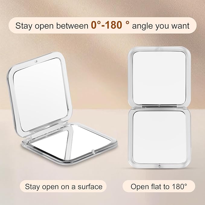 15x Magnifying Compact Mirror for Purses and Travel - Handheld 2 Sided 15x/1x Makeup Mirror - Slim Pocket Mirror, Portable & Foldable Square 3.3” x 3.3” (Silver)