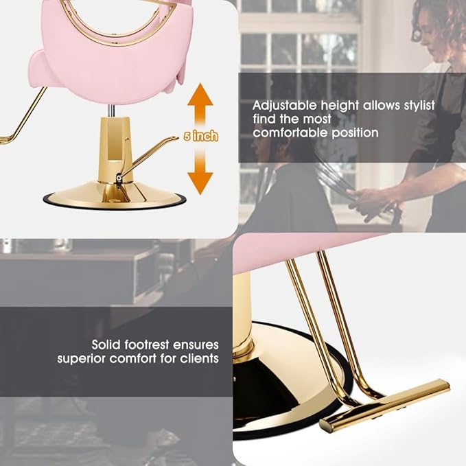 Artist hand Pink Barber Salon Chair Reclining, Heavy Duty Hairdressing Styling Chair with Oversized Hydraulic Pump 360 Degree Swivel, Modern Beauty Spa Equipment, Max Load 400 LBS