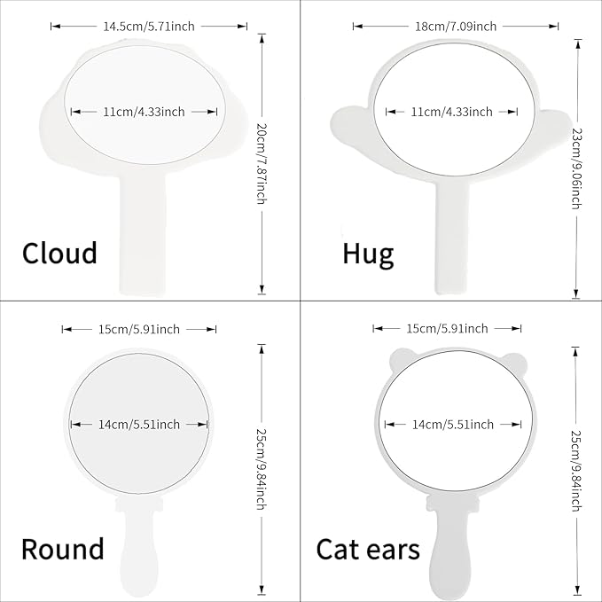 2 Pcs Hand Mirror, Salon Barber Hairdressing Handheld Mirror with Handle,Multi-Purpose Compact Travel Makeup Pocket Mirror, Gift for Women/Men (White, 5.91" Lx 7.87" W)