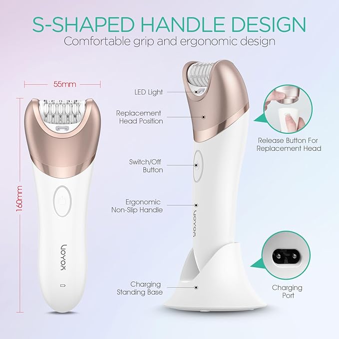 VOYOR Epilator for Women, 3 in 1 Epilator Hair Removal for Women, Epilators Hair Remover for Leg Arm with 30 Tweezers, Rechargeable & Cordless Electric Lady Shaver & Trimmer BM300 (Champagne Gold)