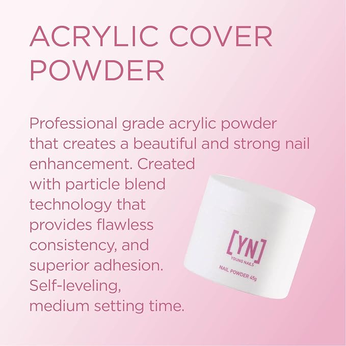 Young Nails Acrylic Cover Powder - Self-Leveling Acrylic Nail Powder, Clear Nude Pink White Acrylic Powder for Nail Extenstion, Professional Grade, Superior Adhesion, Color - Blush, 45g