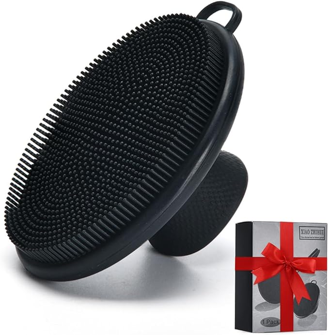 Face Scrubber,Silicone Face Scrubber for Men Women,Third Generation Upgraded 1262 Soft Bristle Manual Cleansing Brushes,Suitable for All Skin Types,face exfoliating Cleaning Brush (Black) (Large)
